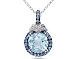 4.75 Carat (ctw) London Blue Topaz Halo Pendant Necklace in Sterling Silver with Chain and Accent Diamonds